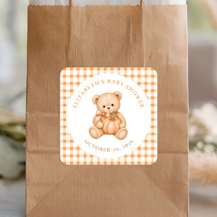 Autocollant pour Baby Shower Little Pumpkin Gingha