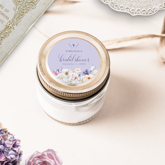 Autocollant pour Baby Shower Papillon Violet (Purple Butterfly Bridal Shower Sticker
)