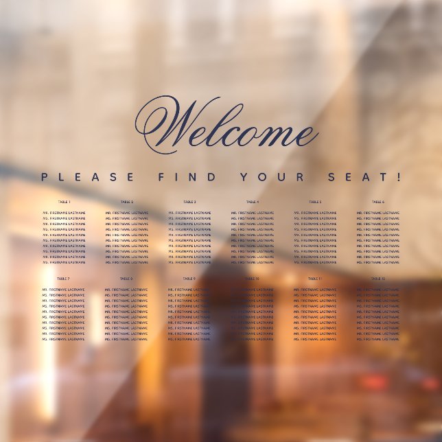 Autocollant Pour Fenêtre 12 Tableau Tableau de siège Bleu Script transparen (Feuille 2)