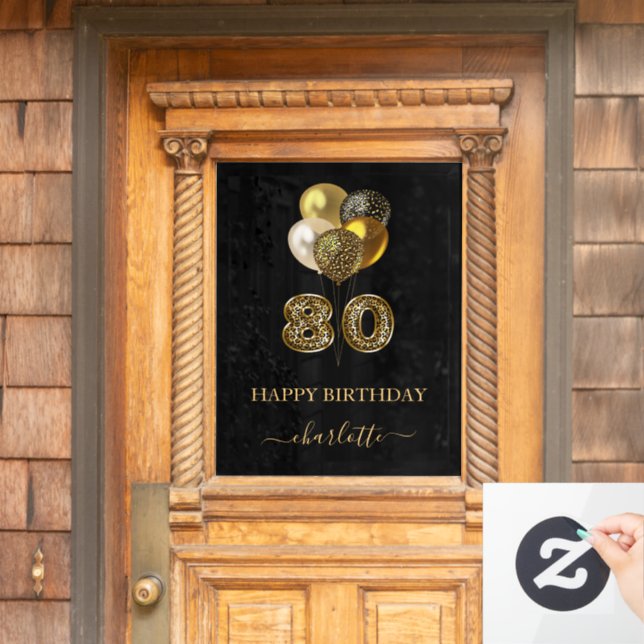Autocollant Pour Fenêtre 80e anniversaire ballons empreintes de léopard en  (Porte d'accueil)