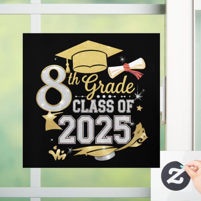 Autocollant Pour Fenêtre 8e Classe De 2025 Graduate Graduation (Maison)