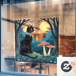 Autocollant Pour Fenêtre A Familiar Black Cat And Toadstools Halloween 1