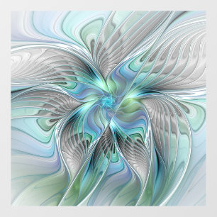 Autocollant Pour Fenêtre Abstrait Bleu Vert Papillon Imaginaire Fractal Art