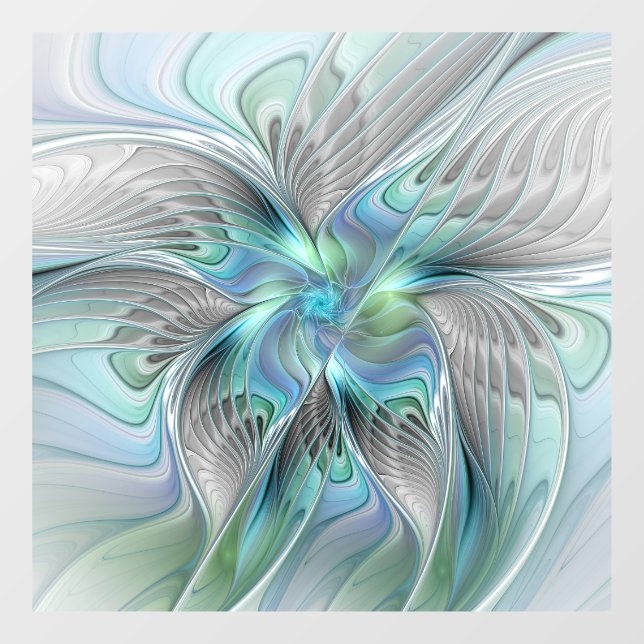 Autocollant Pour Fenêtre Abstrait Bleu Vert Papillon Imaginaire Fractal Art (Feuille)