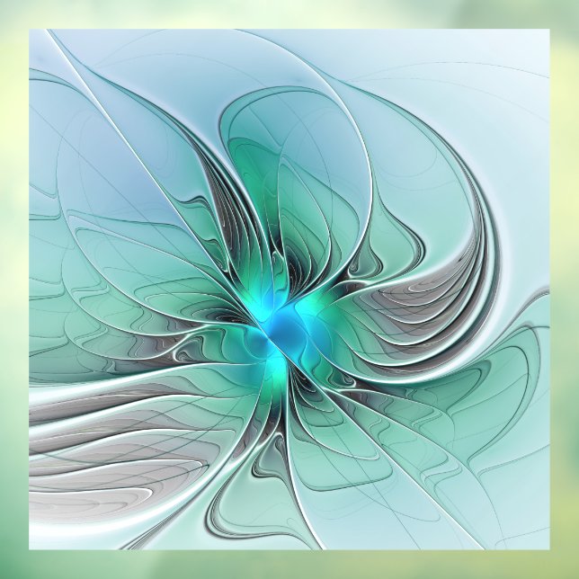 Autocollant Pour Fenêtre Abstrait De Bleu, Art Fractal Moderne (Feuille 3)