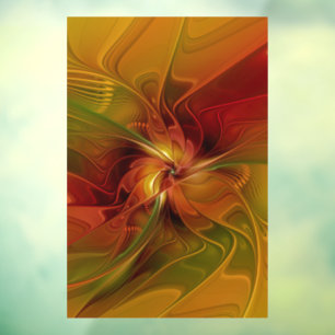 Autocollant Pour Fenêtre Abstrait Rouge Orange Brown Vert Fractal Art Flowe