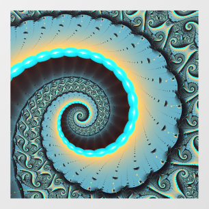 Autocollant Pour Fenêtre Abstraite spirale d'art fractal bleu turquoise ora