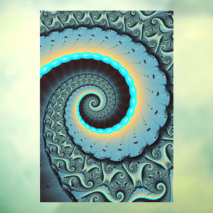 Autocollant Pour Fenêtre Abstraite spirale d'art fractal bleu turquoise ora