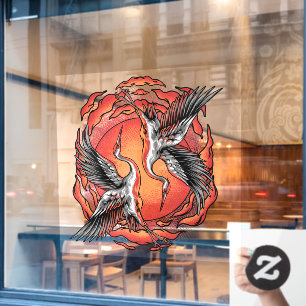 Autocollant Pour Fenêtre Accent de restaurant Grues volantes japonaises 