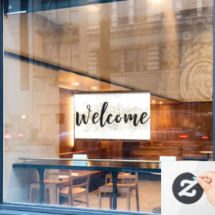 Autocollant Pour Fenêtre Affiche de bienvenue élégante en noir avec Parties