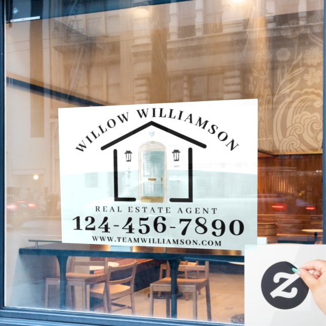 Autocollant Pour Fenêtre Agent immobilier Maison & Aqua Aquarelle Porte (Fenêtre de café)