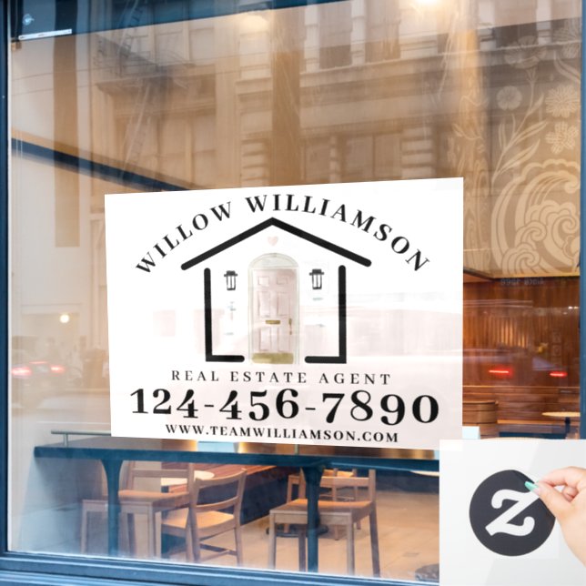 Autocollant Pour Fenêtre Agent immobilier Maison et porte d'aquarelle rose (Fenêtre de café)