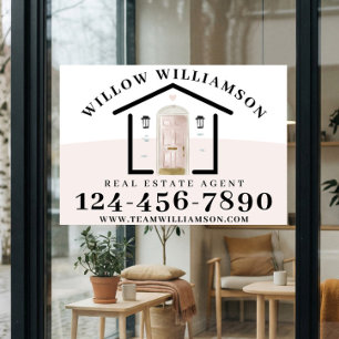Autocollant Pour Fenêtre Agent immobilier Maison et porte d'aquarelle rose