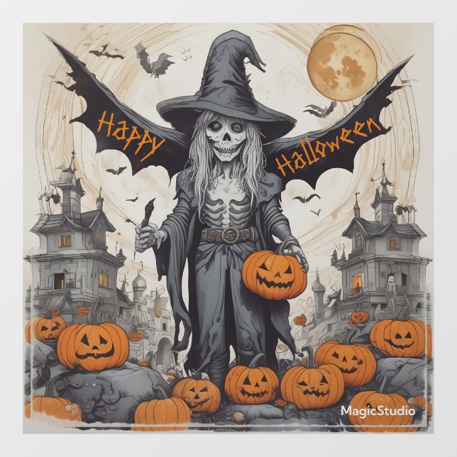 Autocollant Pour Fenêtre AI Skeleton ailé Halloween Fenêtre Cling Decal (Feuille)