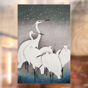 Autocollant Pour Fenêtre Aigrettes japonaises Grues Koson Neige d'hiver