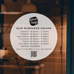 Autocollant Pour Fenêtre Ajoutez votre texte de logo Code QR Heures d'ouver