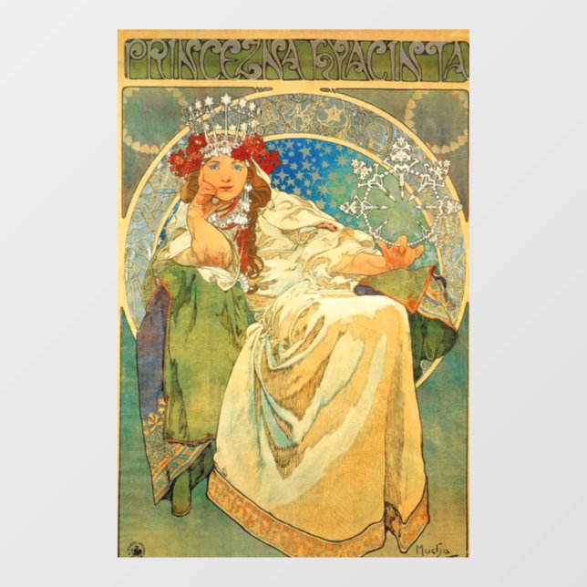 Autocollant Pour Fenêtre Alphonse Mucha Art Nouveau Princesse Hyacinth (Feuille)