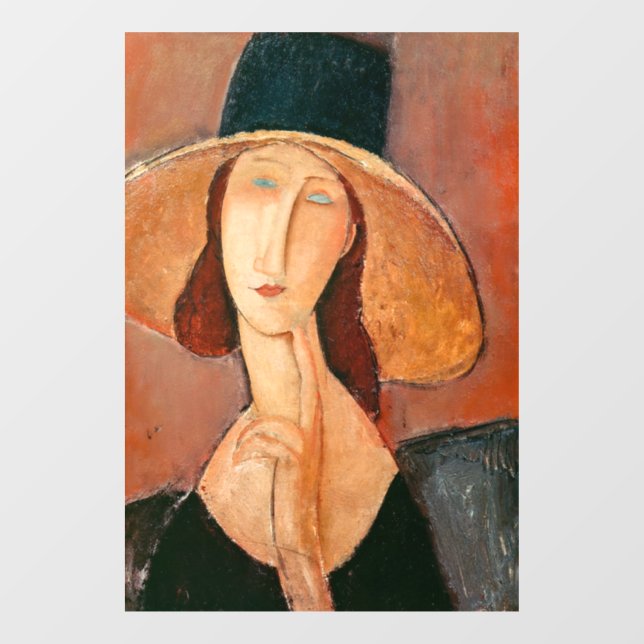 Autocollant Pour Fenêtre Amedeo Modigliani - Jeanne Hebuterne en grand Casq (Feuille)