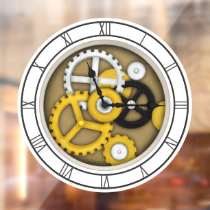 Autocollant Pour Fenêtre Antique Clockface avec Trompe L'oeil Gears Decal