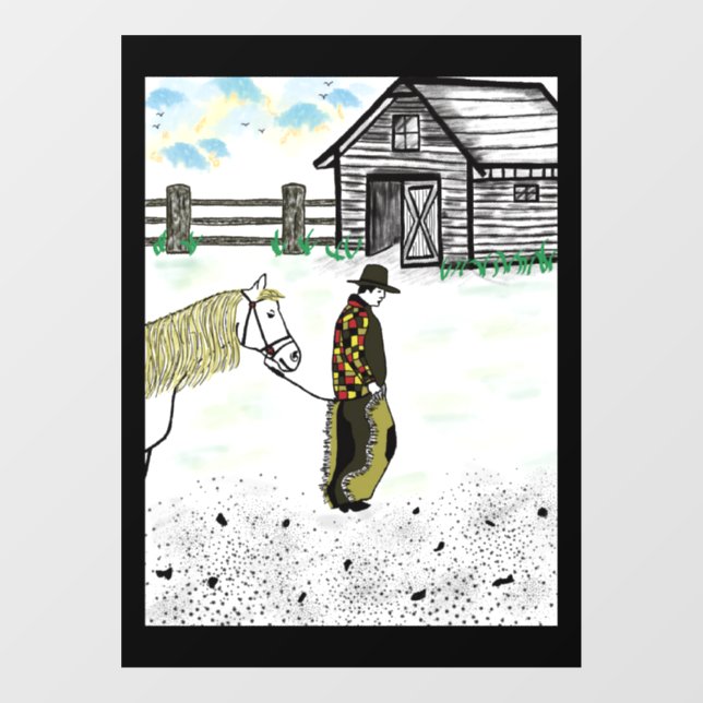 Autocollant Pour Fenêtre Après une balade en cheval (Feuille)