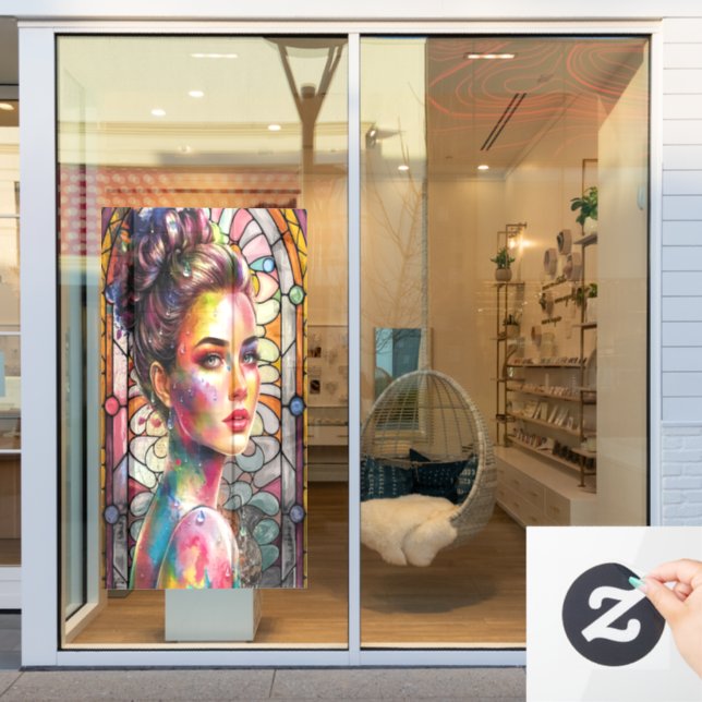 Autocollant Pour Fenêtre Aquarelle 3D Visage dame élégante avec éclaboussur (Vitrine du magasin)