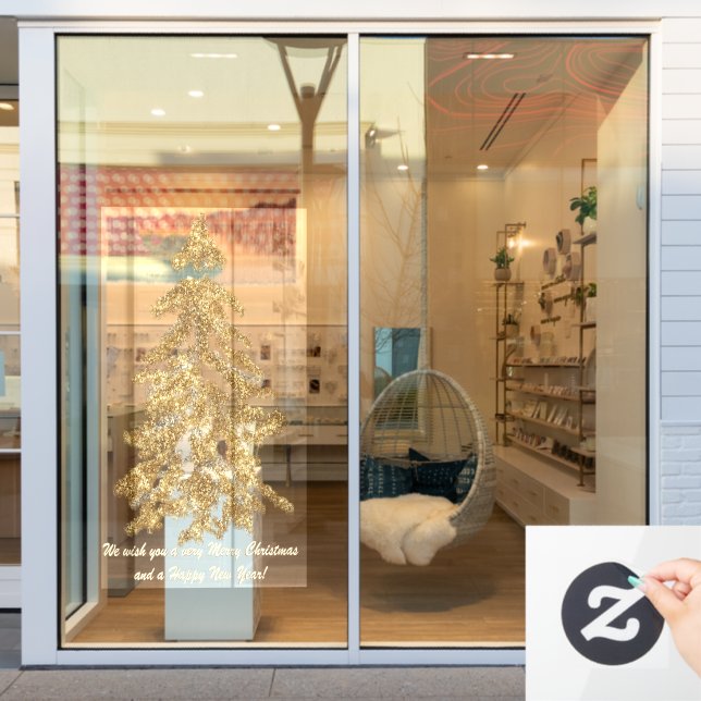 Autocollant Pour Fenêtre Aquarelle dorée luxueuse Arbres de Noël (Vitrine du magasin)