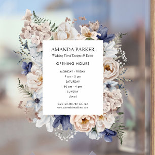 Autocollant Pour Fenêtre Aquarelle Fleurs Bleues Beige Jolies Fleuriste