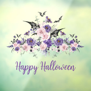 Autocollant Pour Fenêtre aquarelle florale roses heureux halloween éffrayan