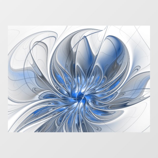 Autocollant Pour Fenêtre Aquarelle gris bleu Abstrait Fractal Art Flower (Feuille)