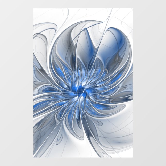Autocollant Pour Fenêtre Aquarelle gris bleu Abstrait Fractal Art Flower (Feuille)