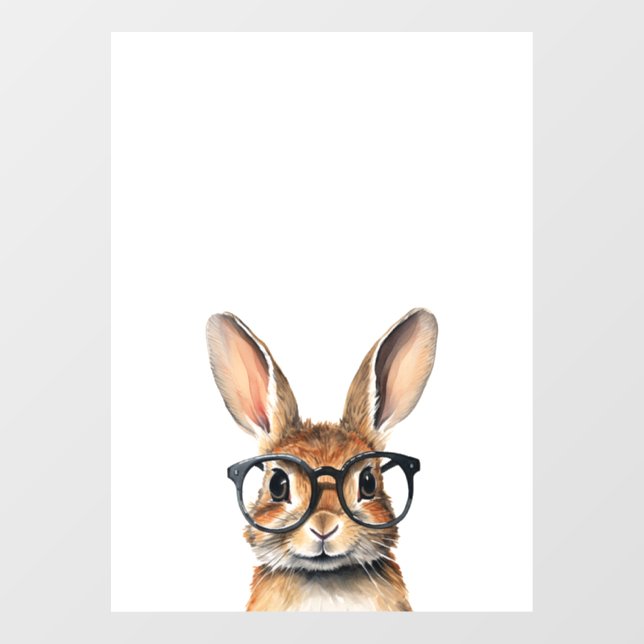 Autocollant Pour Fenêtre Aquarelle Portrait Joli Lapin Avec Verres (Feuille)