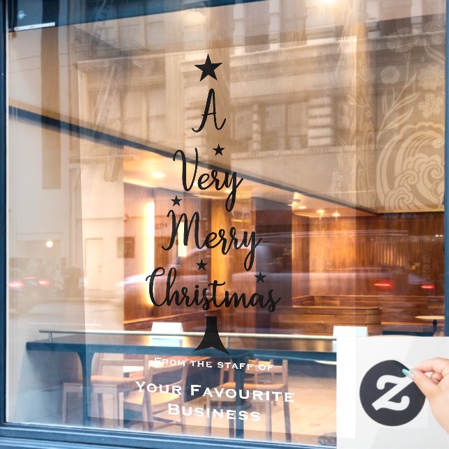 Autocollant Pour Fenêtre arbre de Noël joyeux script étoiles blanc noir (Fenêtre de café)