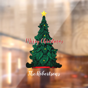 Autocollant Pour Fenêtre Arbre de Noël vert traditionnel Clôture