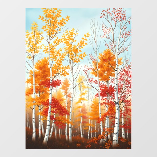 Autocollant Pour Fenêtre Arbres à bouleau d'automne Clôture de fenêtre (Feuille)