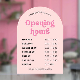 Autocollant Pour Fenêtre Arc tendance de police rose Retro Horaires d'ouver