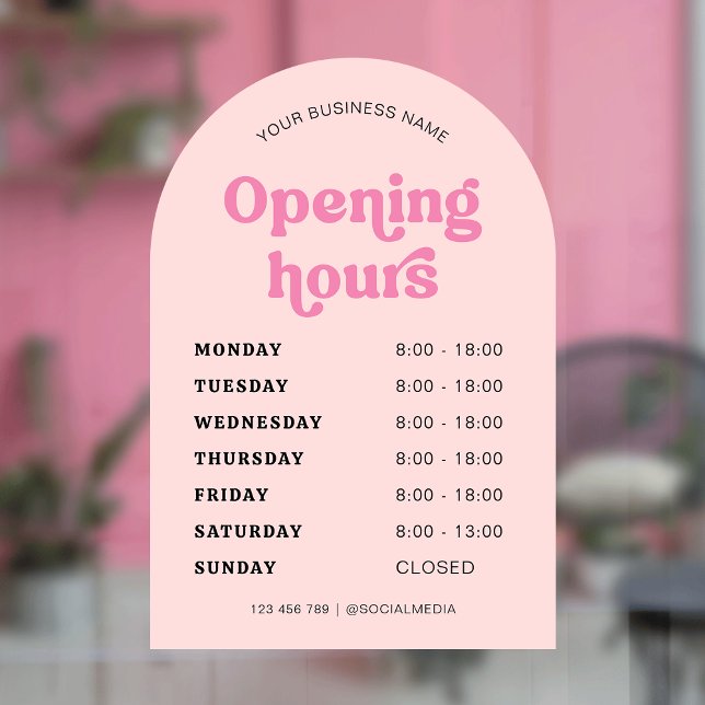 Autocollant Pour Fenêtre Arc tendance de police rose Retro Horaires d'ouver (Créateur téléchargé)