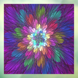 Autocollant Pour Fenêtre Art abstrait fractal de fleurs psychédéliques colo