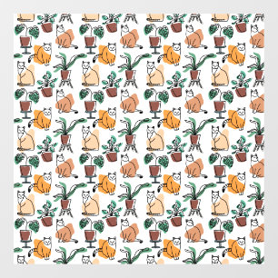 Autocollant Pour Fenêtre Art de trait dessin chats et fleurs