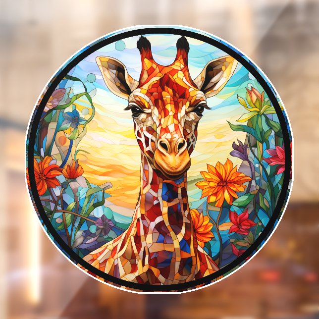 Autocollant Pour Fenêtre Art numérique de girafe en verre tendu (Feuille 2)
