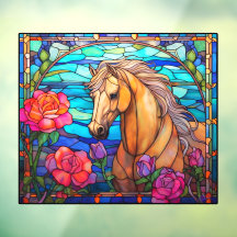 Assez Fleur Bay Cheval Faux Vitrail