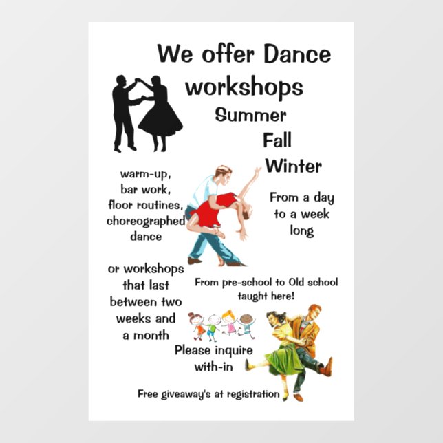 Autocollant Pour Fenêtre "Atelier de danse" (Feuille)