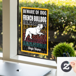 Autocollant Pour Fenêtre Attention personnalisée au chien Français Bulldo