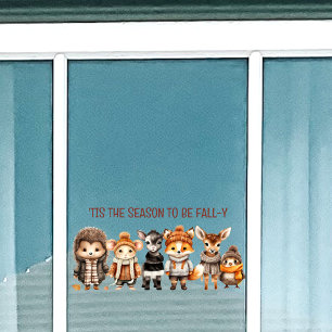 Autocollant Pour Fenêtre Automne Amis mignons Animaux Texte Clôture de la f