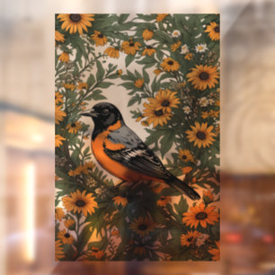 Autocollant Pour Fenêtre Baltimore Oriole Oiseau Et Fleurs Susan Oiseaux No
