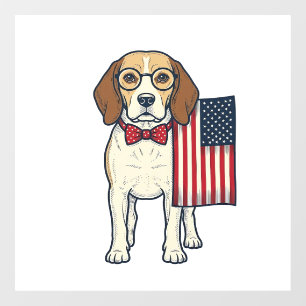 Autocollant Pour Fenêtre Beagle patriotique avec drapeau vintage vector art