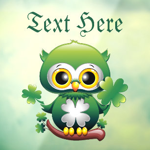 Autocollant Pour Fenêtre Bébé Hibou Mignon St Patrick Dessin Animé