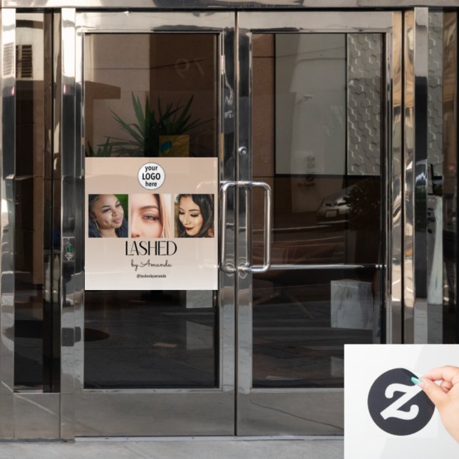 Autocollant Pour Fenêtre Beige Blush Lashed Minimalist Script Photo Logo (Porte de bureau)