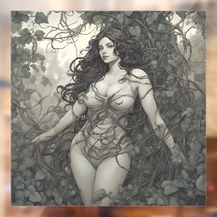 Autocollant Pour Fenêtre Belle Brunette Femme En Vins Dessin