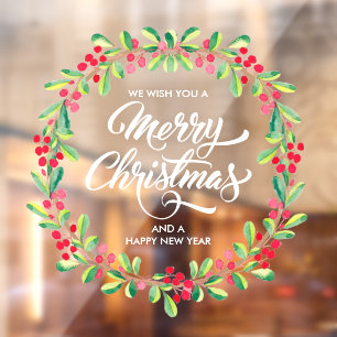 Autocollant Pour Fenêtre Berries vertes Wreath Joyeux Noël