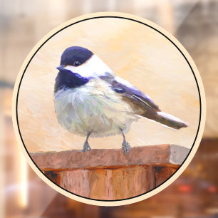 Autocollant Pour Fenêtre Bickadee sur la peinture d'alimentation - Oiseaux